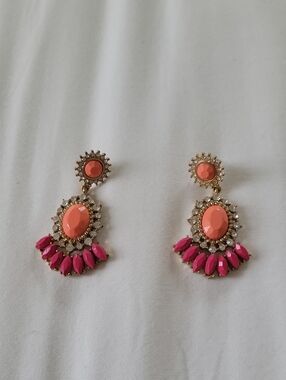 J Crew Coral and Hot Pink Crystal Drop Earrings - Women Jewelry